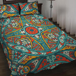 Teal Bohemian Mandala Pattern Print Quilt Bed Set