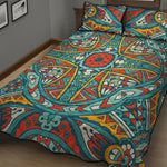 Teal Bohemian Mandala Pattern Print Quilt Bed Set