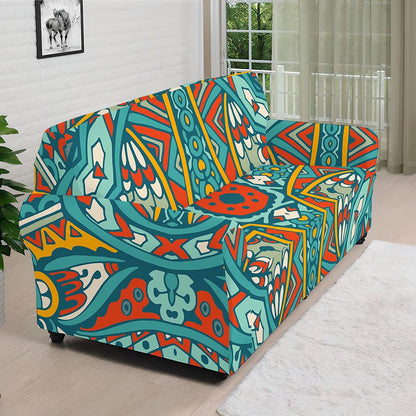 Teal Bohemian Mandala Pattern Print Sofa Cover