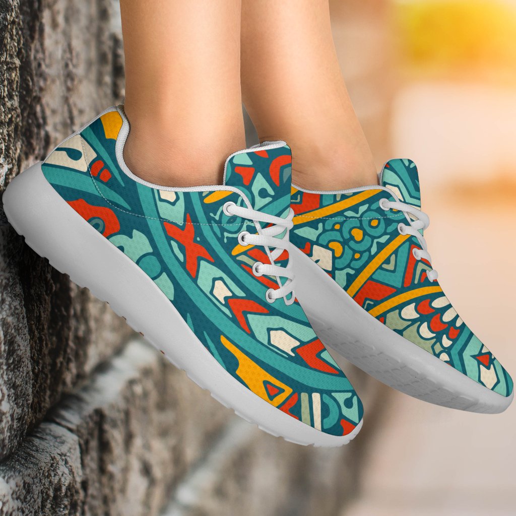 Teal Bohemian Mandala Pattern Print Sport Shoes GearFrost