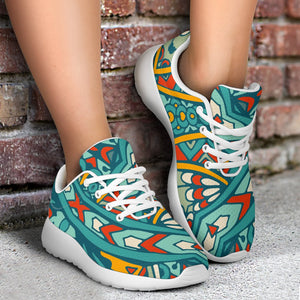 Teal Bohemian Mandala Pattern Print Sport Shoes GearFrost