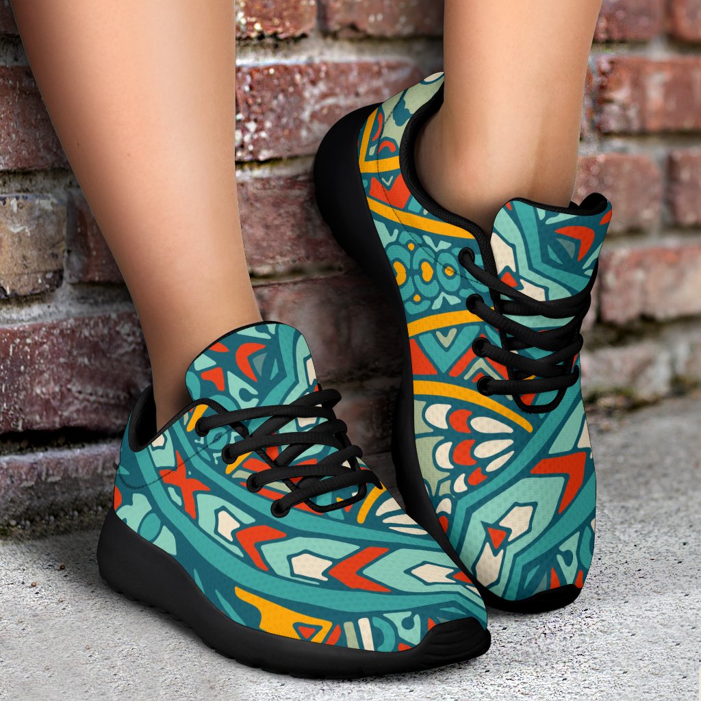 Teal Bohemian Mandala Pattern Print Sport Shoes GearFrost