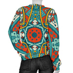 Teal Bohemian Mandala Pattern Print Women's Crewneck Sweatshirt GearFrost