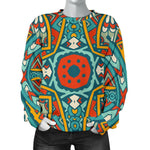 Teal Bohemian Mandala Pattern Print Women's Crewneck Sweatshirt GearFrost