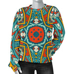 Teal Bohemian Mandala Pattern Print Women's Crewneck Sweatshirt GearFrost