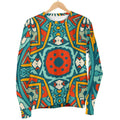 Teal Bohemian Mandala Pattern Print Women's Crewneck Sweatshirt