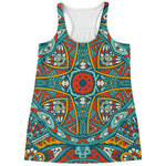 Teal Bohemian Mandala Pattern Print Women's Racerback Tank Top