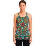 Teal Bohemian Mandala Pattern Print Women's Racerback Tank Top