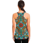 Teal Bohemian Mandala Pattern Print Women's Racerback Tank Top