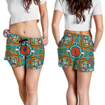 Teal Bohemian Mandala Pattern Print Women's Shorts