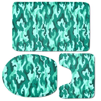 Teal Camouflage Print 3 Piece Bath Mat Set
