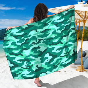 Teal Camouflage Print Beach Sarong Wrap