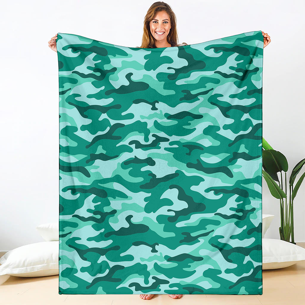 Teal Camouflage Print Blanket