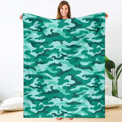 Teal Camouflage Print Blanket