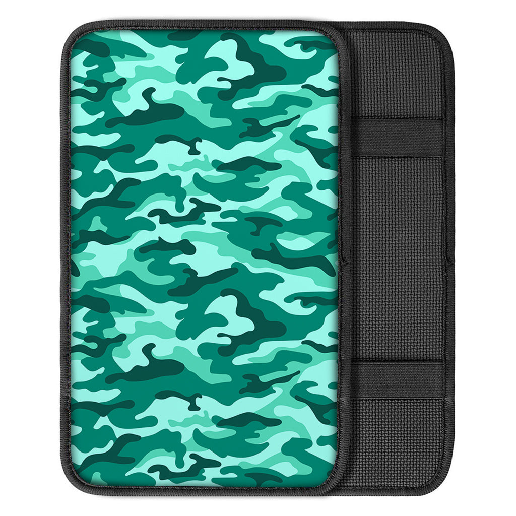 Teal Camouflage Print Car Center Console Cover