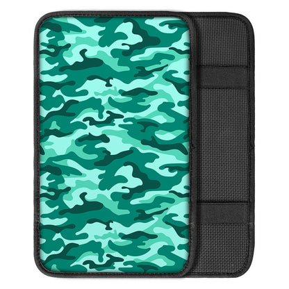 Teal Camouflage Print Car Center Console Cover