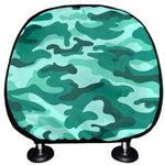 Teal Camouflage Print Car Headrest Covers