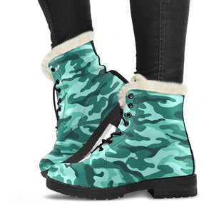 Teal Camouflage Print Comfy Boots GearFrost