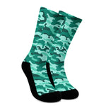 Teal Camouflage Print Crew Socks