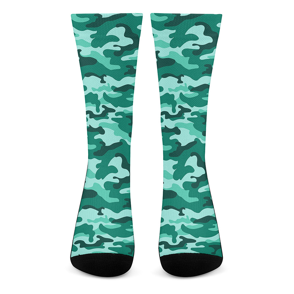 Teal Camouflage Print Crew Socks