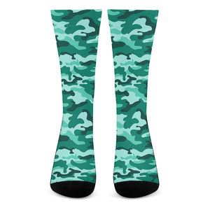 Teal Camouflage Print Crew Socks
