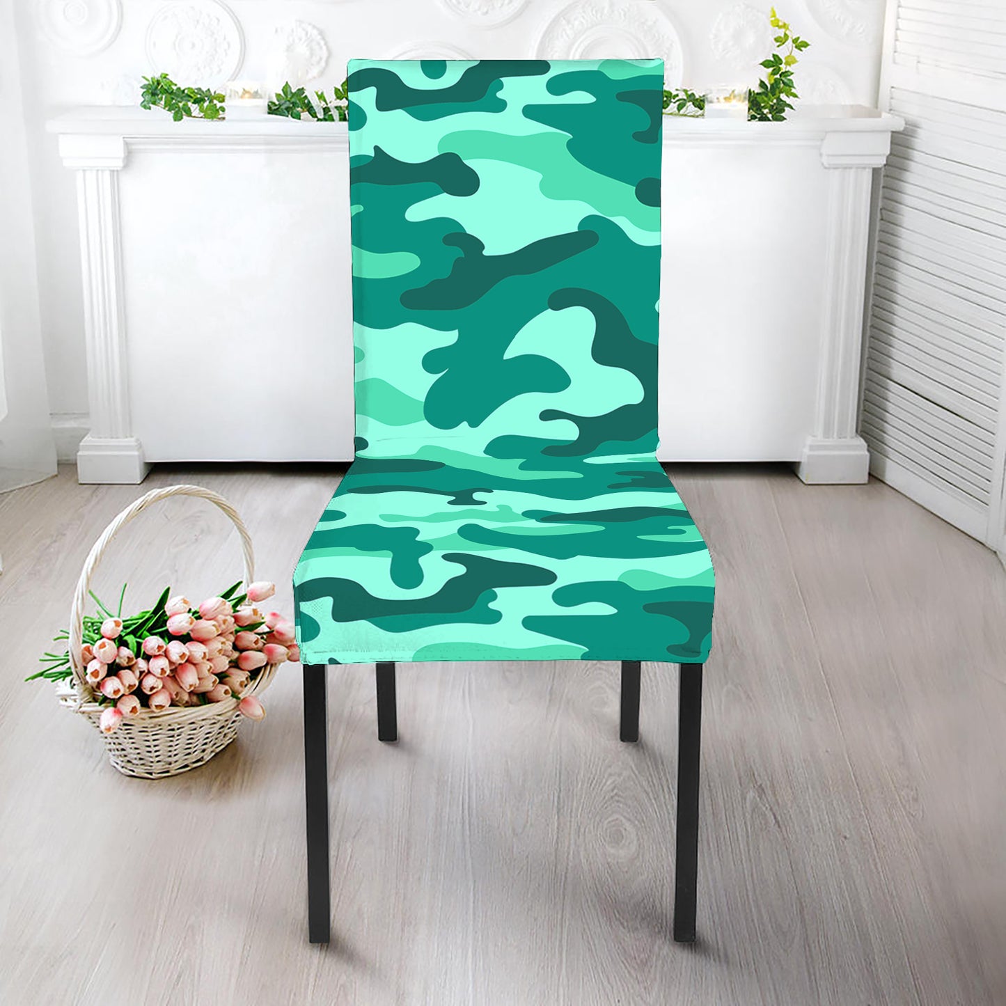 Teal Camouflage Print Dining Chair Slipcover