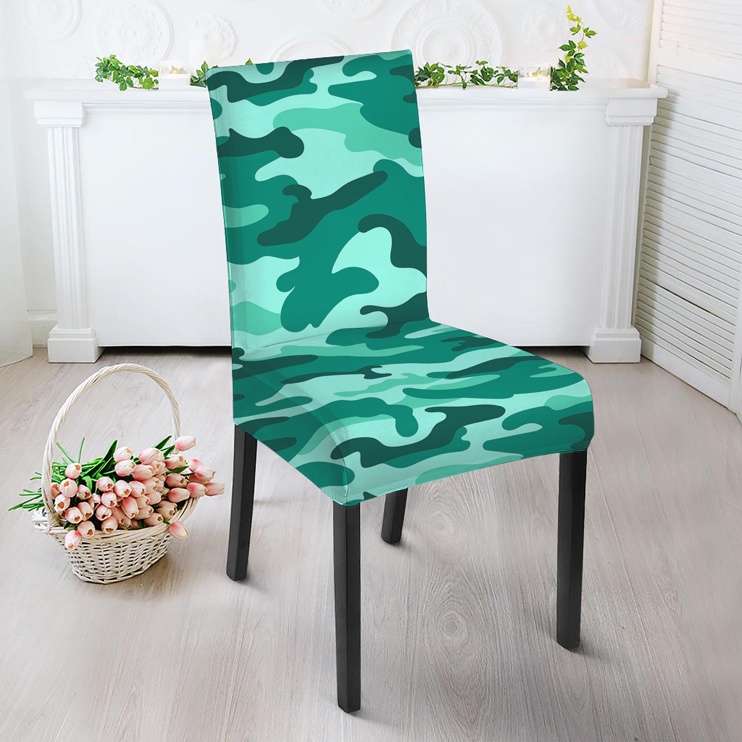 Teal Camouflage Print Dining Chair Slipcover