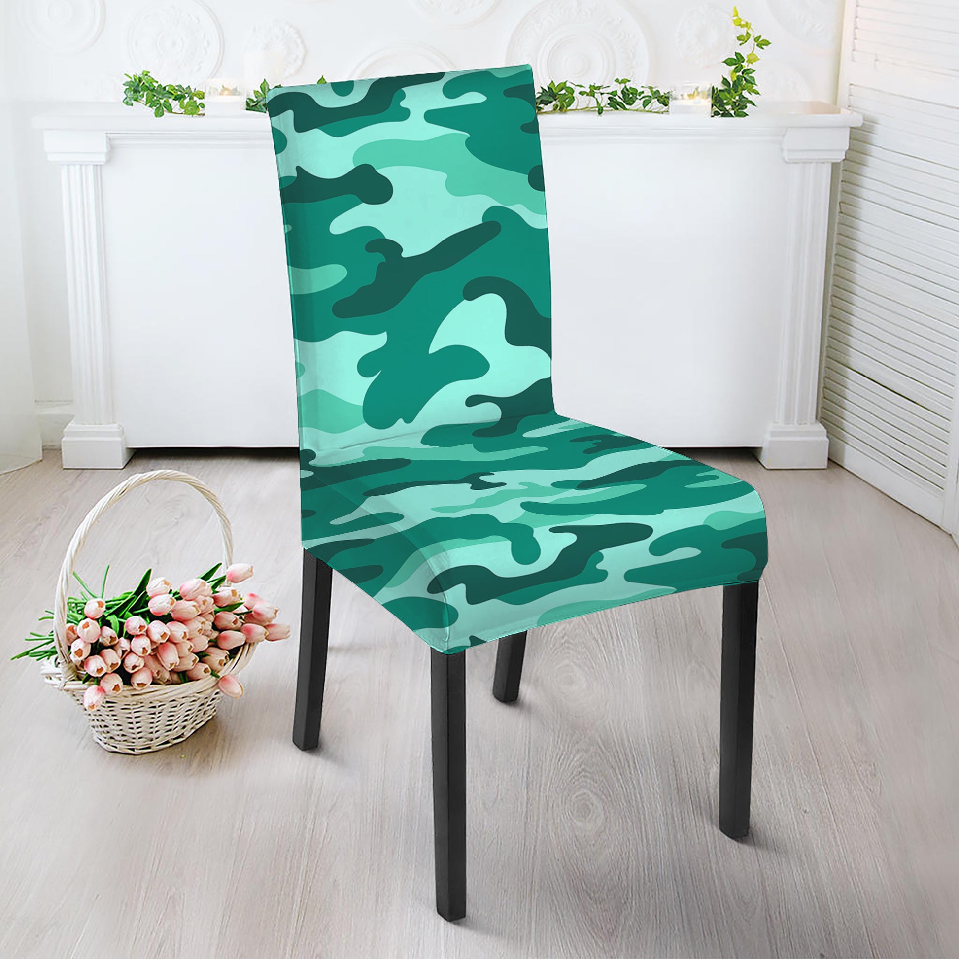 Teal Camouflage Print Dining Chair Slipcover