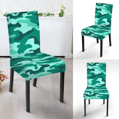 Teal Camouflage Print Dining Chair Slipcover