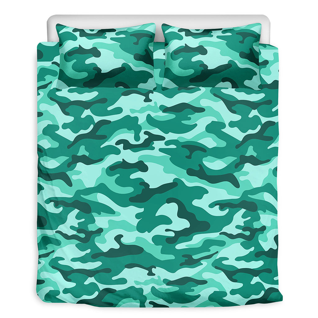 Teal Camouflage Print Duvet Cover Bedding Set