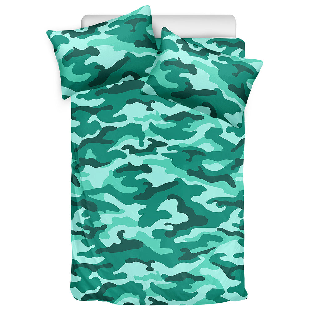 Teal Camouflage Print Duvet Cover Bedding Set
