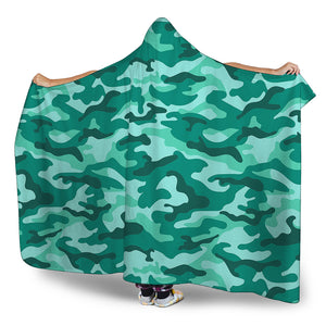 Teal Camouflage Print Hooded Blanket