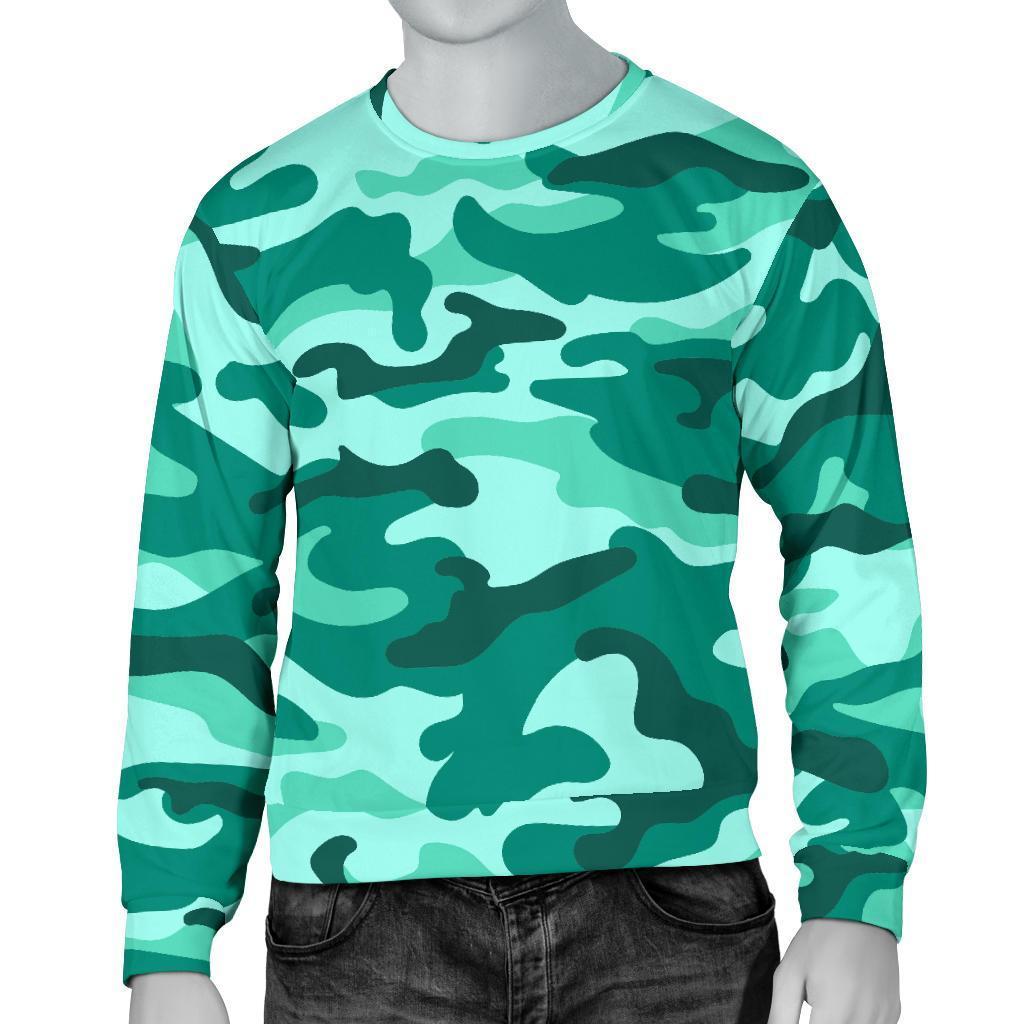 Teal Camouflage Print Men's Crewneck Sweatshirt GearFrost