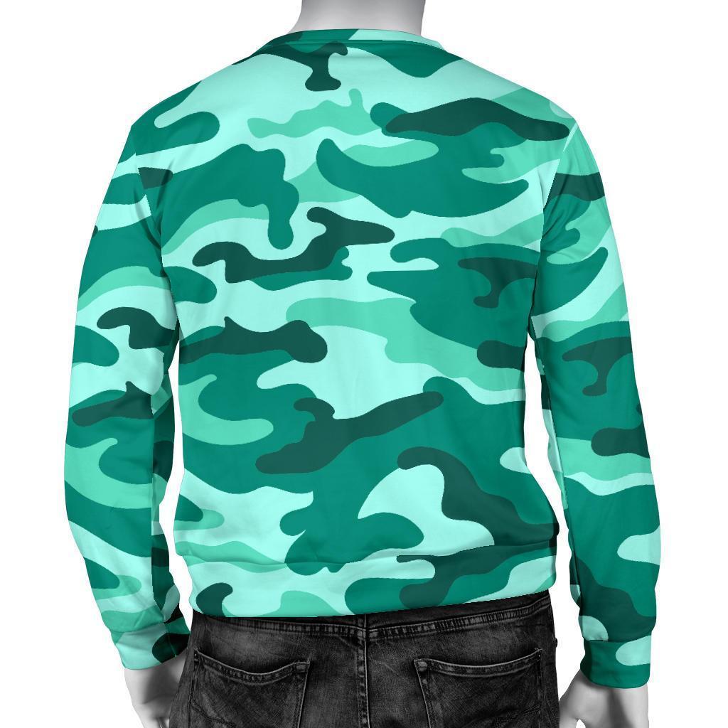 Teal Camouflage Print Men's Crewneck Sweatshirt GearFrost