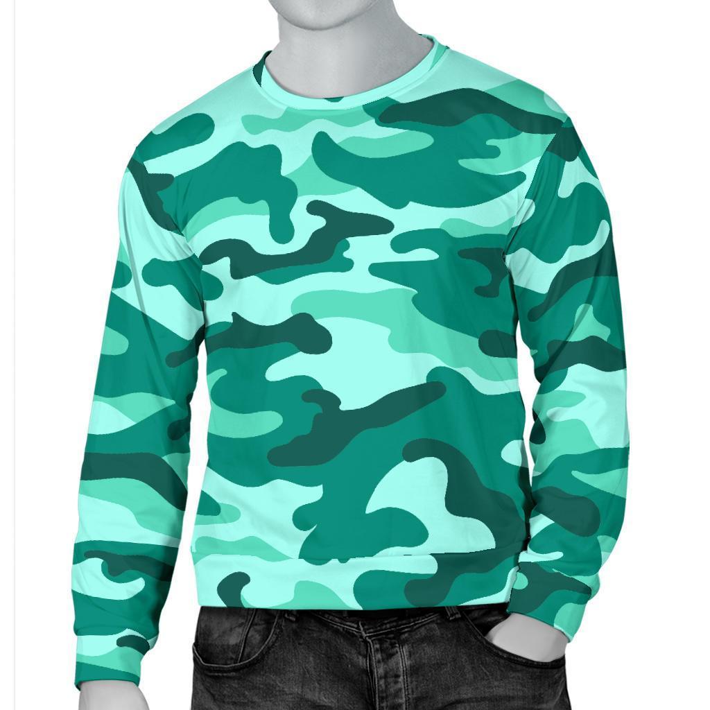 Teal Camouflage Print Men's Crewneck Sweatshirt GearFrost