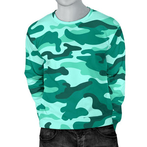 Teal Camouflage Print Men's Crewneck Sweatshirt GearFrost
