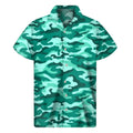 Teal Camouflage Print Men's Short Sleeve Shirt