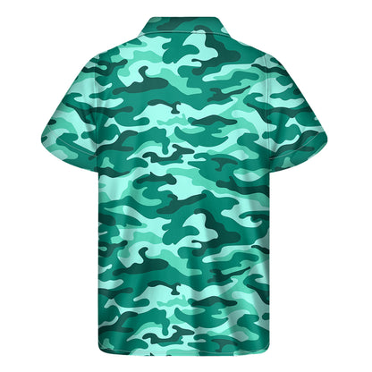 Teal Camouflage Print Men's Short Sleeve Shirt