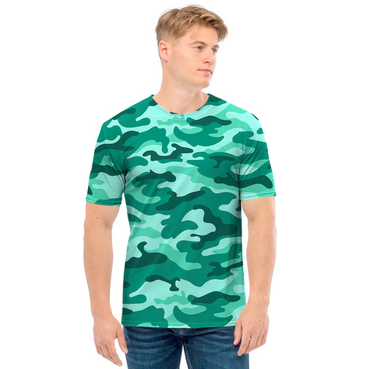 Teal Camouflage Print Men's T-Shirt