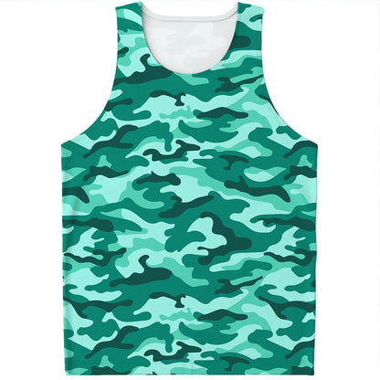 Teal Camouflage Print Men's Tank Top