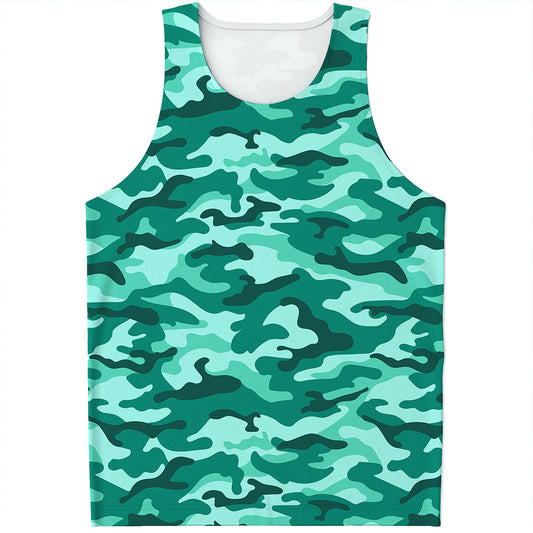 Teal Camouflage Print Men's Tank Top