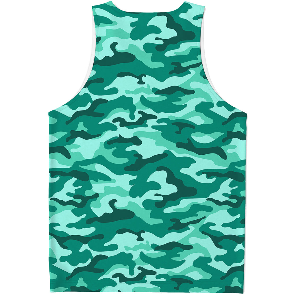 Teal Camouflage Print Men's Tank Top