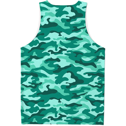 Teal Camouflage Print Men's Tank Top