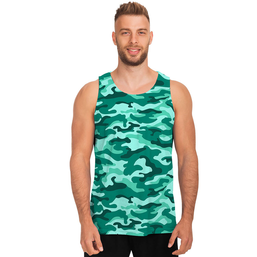 Teal Camouflage Print Men's Tank Top