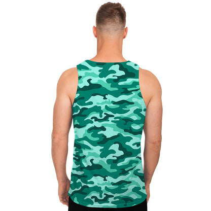 Teal Camouflage Print Men's Tank Top