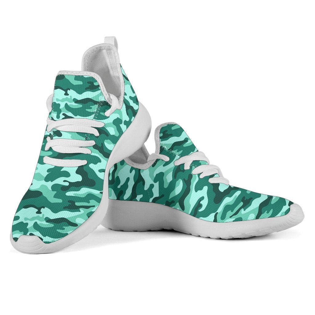Teal Camouflage Print Mesh Knit Shoes GearFrost
