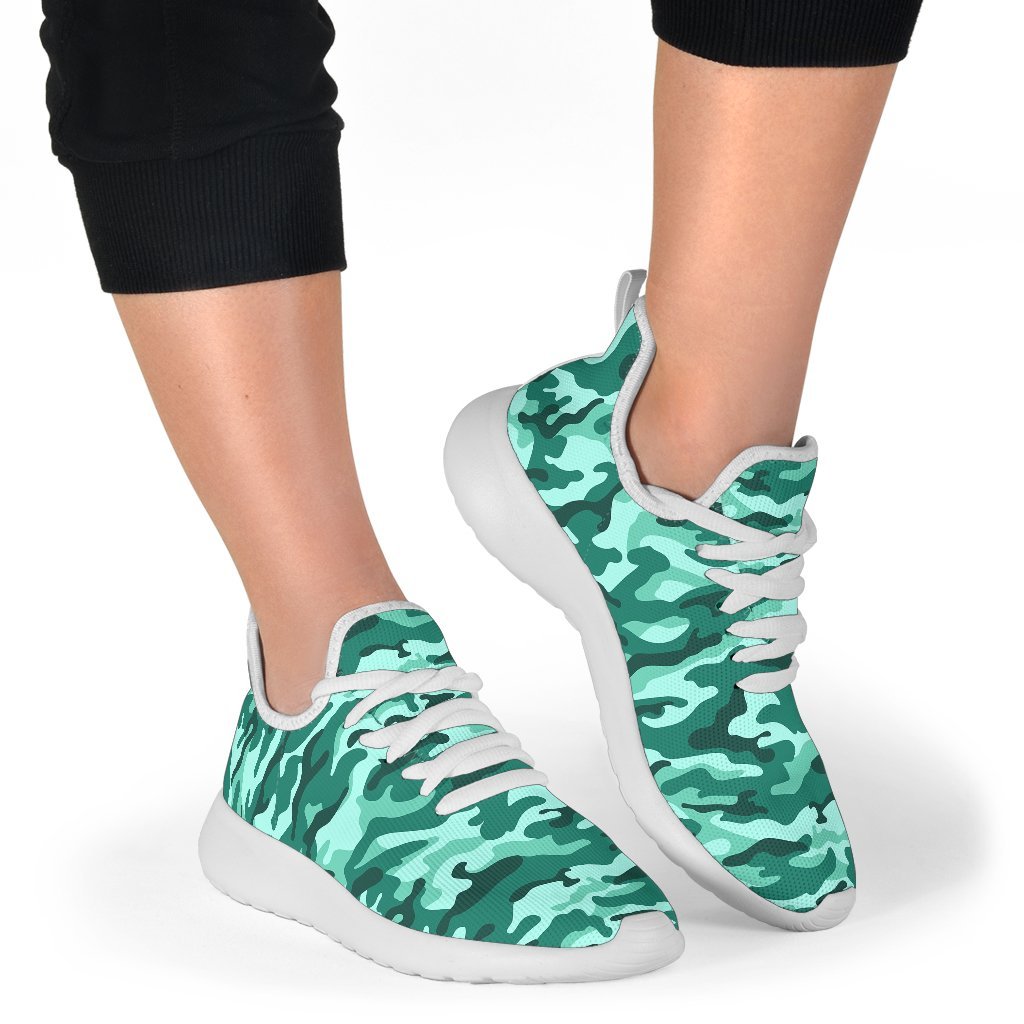 Teal Camouflage Print Mesh Knit Shoes GearFrost