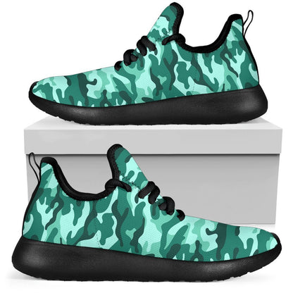 Teal Camouflage Print Mesh Knit Shoes GearFrost