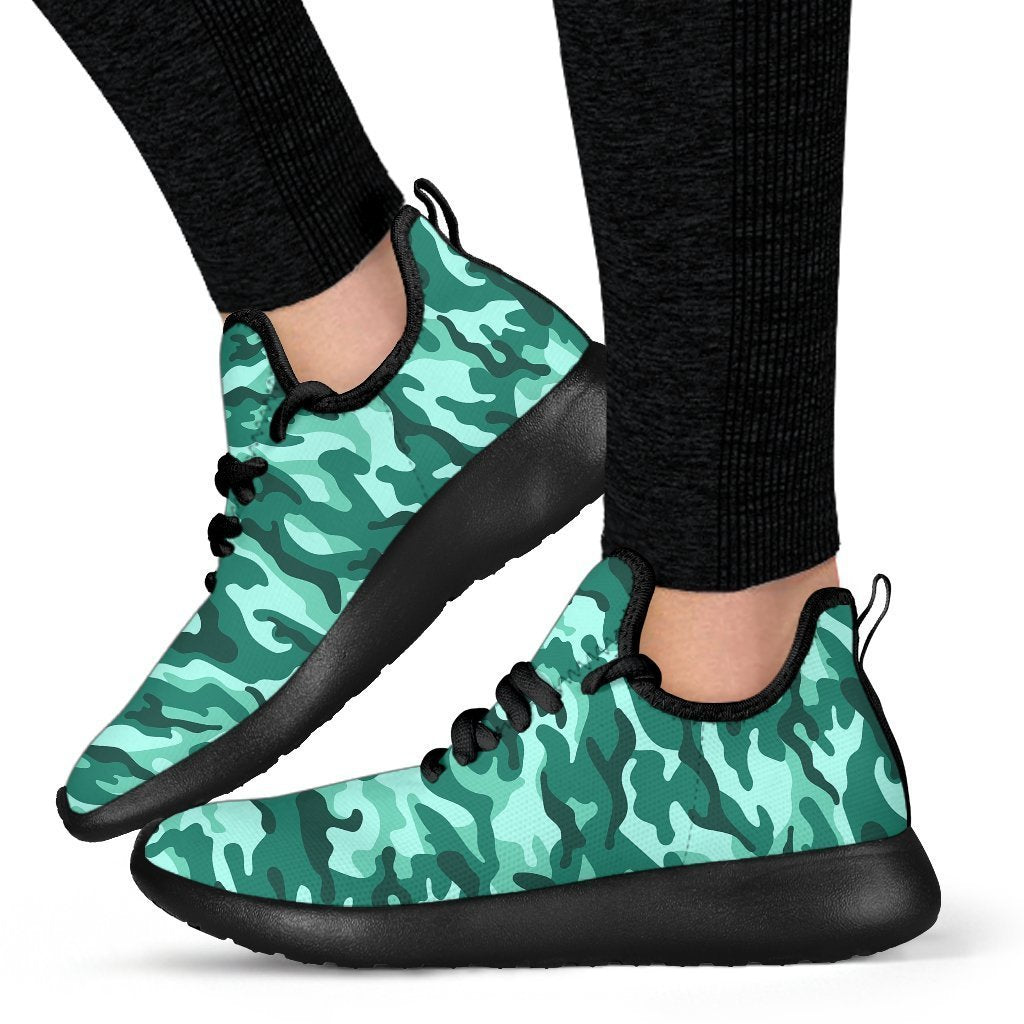Teal Camouflage Print Mesh Knit Shoes GearFrost