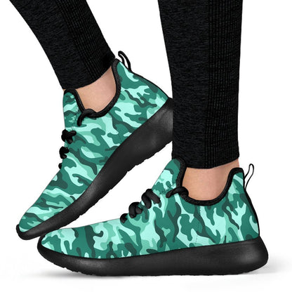 Teal Camouflage Print Mesh Knit Shoes GearFrost